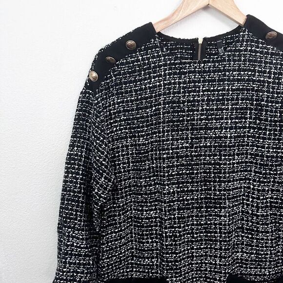 ZARA | TRF Collection Black White Tweed Shift Dress Gold Buttons Mini | Medium - Picture 8 of 16